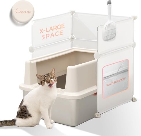 MEEXPAWS Stainless Steel Litter Box with Lid Extra Large XL for Big Cats, Enclosed Metal Litter Box with High Sided Enclosure & Scoop, Non-Sticky, Anti-Urine Leakage, Easy Cleaning in Saudi Arabia