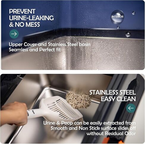 MEEXPAWS Stainless Steel Litter Box with Lid Extra Large XL for Big Cats, Enclosed Metal Litter Box with High Sided Enclosure & Scoop, Non-Sticky, Anti-Urine Leakage, Easy Cleaning in Saudi Arabia