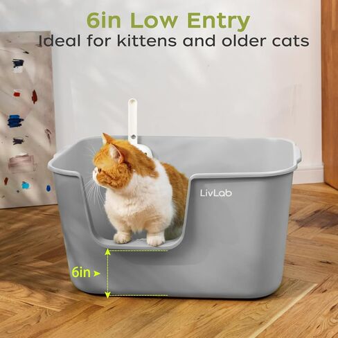 Extra Large Cat Litter Box - 25" Lx16 Wx13 H Open Top High Sided Pan, XL for Big Cats, high Wall Jumbo Litter Box, Anti-Splashing (Gray) in Kuwait