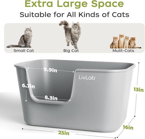 Extra Large Cat Litter Box - 25" Lx16 Wx13 H Open Top High Sided Pan, XL for Big Cats, high Wall Jumbo Litter Box, Anti-Splashing (Gray) in Kuwait