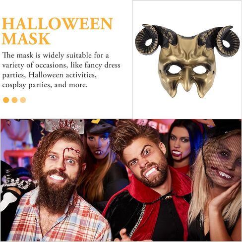 Gadpiparty Devil Goat Skull Mask Ox Ram Horns Monster Animal Half Face Halloween Masquerade Mask Cosplay Props for Adults in Kuwait