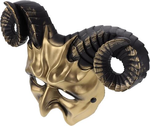 Gadpiparty Devil Goat Skull Mask Ox Ram Horns Monster Animal Half Face Halloween Masquerade Mask Cosplay Props for Adults in Kuwait