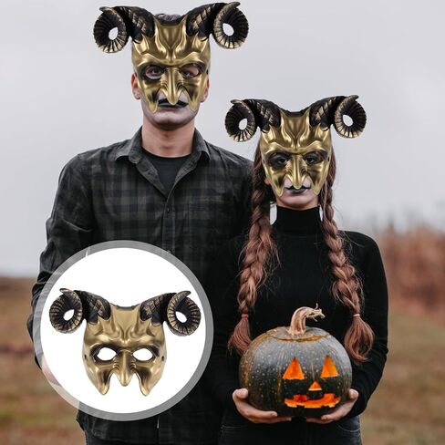 Gadpiparty Devil Goat Skull Mask Ox Ram Horns Monster Animal Half Face Halloween Masquerade Mask Cosplay Props for Adults in Kuwait