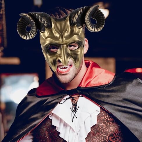 Gadpiparty Devil Goat Skull Mask Ox Ram Horns Monster Animal Half Face Halloween Masquerade Mask Cosplay Props for Adults in Kuwait