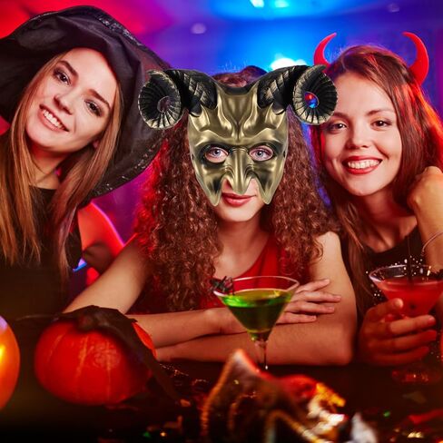 Gadpiparty Devil Goat Skull Mask Ox Ram Horns Monster Animal Half Face Halloween Masquerade Mask Cosplay Props for Adults in Kuwait