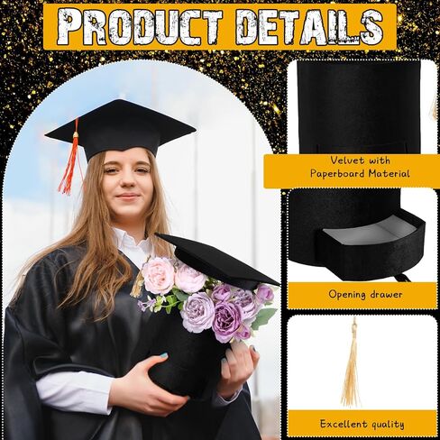 Supervitae 2 PCS VELVET CAPUATION CAP FLOWENT BOMESS BLACK GRAGETING GIME CANDY BOX مع درج 7 × 7 × 6.5 بوصات لترتيب هدايا فاخرة احتفالات حفل الاحتفالات (الجولة) in Kuwait
