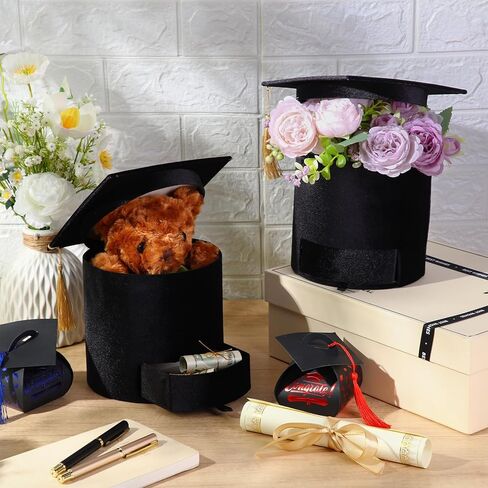 Supervitae 2 PCS VELVET CAPUATION CAP FLOWENT BOMESS BLACK GRAGETING GIME CANDY BOX مع درج 7 × 7 × 6.5 بوصات لترتيب هدايا فاخرة احتفالات حفل الاحتفالات (الجولة) in Kuwait