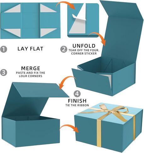 صندوق هدايا مع غطاء 8 × 8 × 4 بوصات ، صندوق هدايا مغناطيسي مع شريط للهدايا ، صندوق هدايا وصيفات الشرف ، صندوق هدايا عيد ميلاد ، فاخر لتعبئة الهدايا ، صندوق هدايا إغلاق مغناطيسي لالتفاف الهدايا in Kuwait