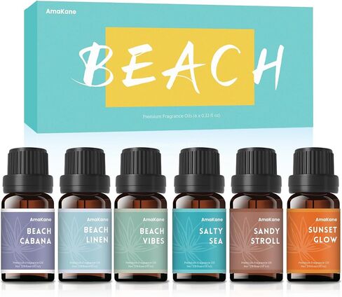 AmaKane Fragrance Oils, Beach Fragrance Oil for Candle Making, Soap Making Scents, Summer Essential Oils for Diffusers for Home 6x10 ml, Beach Linen, Salty Sea, Sunset Glow and More in Kuwait