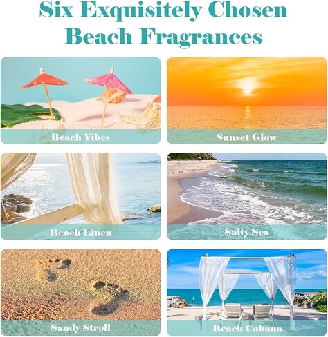AmaKane Fragrance Oils, Beach Fragrance Oil for Candle Making, Soap Making Scents, Summer Essential Oils for Diffusers for Home 6x10 ml, Beach Linen, Salty Sea, Sunset Glow and More in Kuwait
