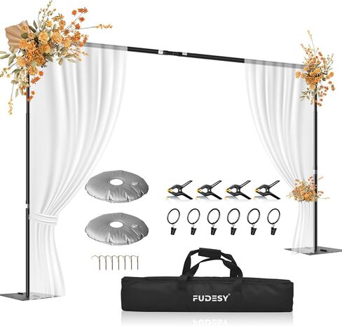 FUDESY Backdrop Stand Heavy Duty, 10x10ft Adjustable Photo Background Pipe and Drape Backdrop Stand Kit with Metal Base for Photography Parties Birthday Video Studio in Kuwait