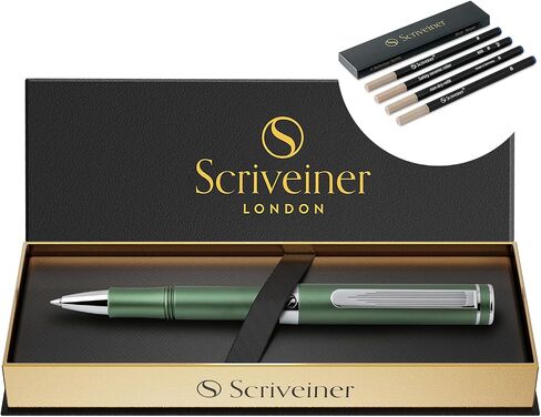 Scriveiner Green Rollerball EDC Luxury Pen, Stunning Pocket Pen with Chrome Finish, bundle with Rollerball Refill Blue Broad - 4 Rollerball Refills in one box in Saudi Arabia