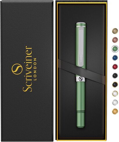 Scriveiner Green Rollerball EDC Luxury Pen, Stunning Pocket Pen with Chrome Finish, bundle with Rollerball Refill Blue Broad - 4 Rollerball Refills in one box in Saudi Arabia