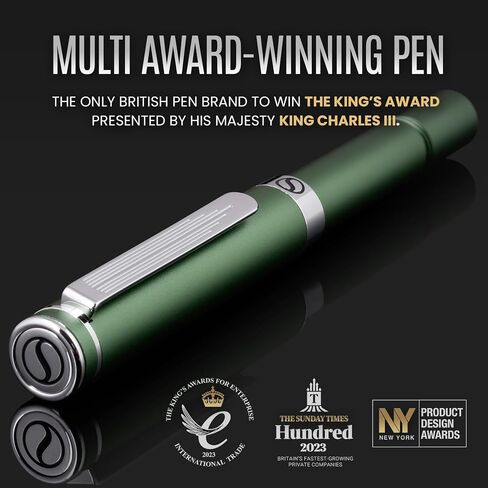 Scriveiner Green Rollerball EDC Luxury Pen, Stunning Pocket Pen with Chrome Finish, bundle with Rollerball Refill Blue Broad - 4 Rollerball Refills in one box in Saudi Arabia