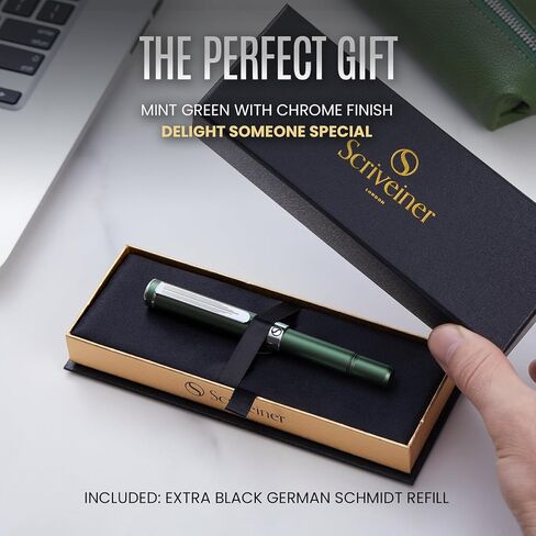 Scriveiner Green Rollerball EDC Luxury Pen, Stunning Pocket Pen with Chrome Finish, bundle with Rollerball Refill Blue Broad - 4 Rollerball Refills in one box in Saudi Arabia