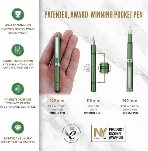 Scriveiner Green Rollerball EDC Luxury Pen, Stunning Pocket Pen with Chrome Finish, bundle with Rollerball Refill Blue Broad - 4 Rollerball Refills in one box in Saudi Arabia