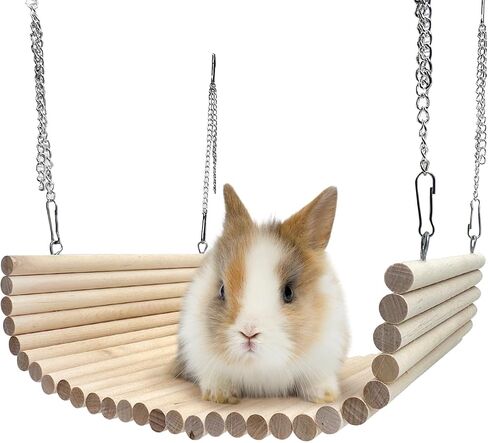 Hamiledyi Wooden Ladder Bridge Hamster Hammock Suspension Bridge - Small Animal Hammock Swing & Chew Toys for Rabbit, Chinchilla, Guinea Pig in Saudi Arabia