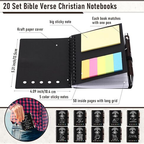 Kosiz 40 Pcs/20 Set Christian Notebook Gift Bulk for Women Mother's Day father Men Prayer Journal Spiral with Bible Verse Pen Sticky Note Religious Church Gifts(Kraft,Tree of Life) in Saudi Arabia