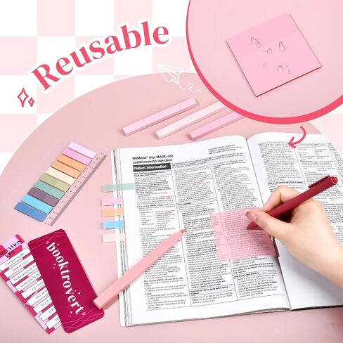 14 PCS Aesthetic Book Annotation Kit Large Checkered Pencil Case book lover bookmark Dual Highlighters Gel Pens Study Supplies Stationary Set for Student Rose Red in Kuwait