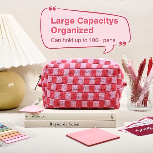 14 PCS Aesthetic Book Annotation Kit Large Checkered Pencil Case book lover bookmark Dual Highlighters Gel Pens Study Supplies Stationary Set for Student Rose Red in Kuwait
