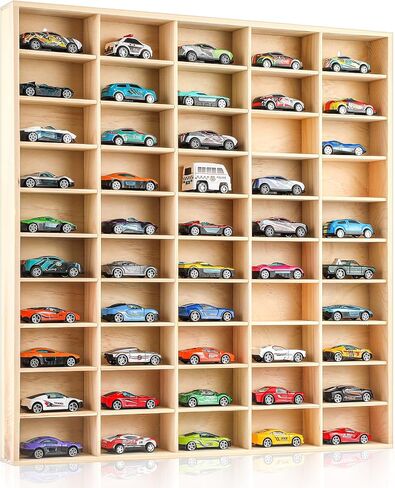 1 PCS Hot 1/64 DIECAST Wheels Display Case يحمل لعبة Wooden Wall Mount Car Display Care Grash Organizer for toy toy toy toy ، wheel ، model ، 10 layers (50 paces) in Kuwait