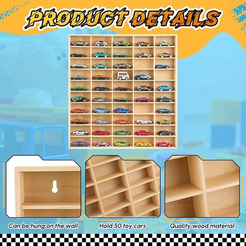 1 PCS Hot 1/64 DIECAST Wheels Display Case يحمل لعبة Wooden Wall Mount Car Display Care Grash Organizer for toy toy toy toy ، wheel ، model ، 10 layers (50 paces) in Kuwait