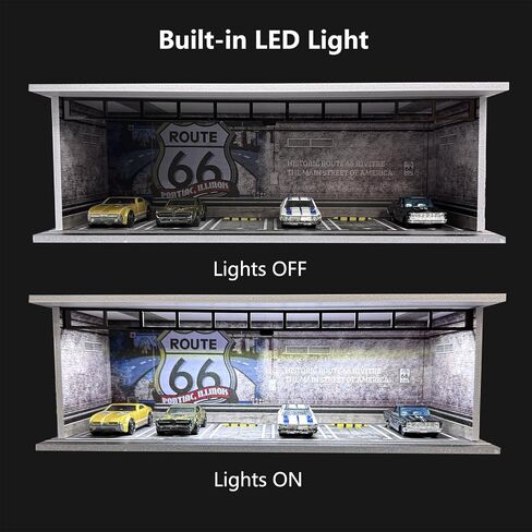 Hot Diecast Wheels Display Case - 1/64 Scale Die-cast Model Car Display Case with LED Light and Acrylic Cover, Hot Diecast Wheels Parking Garage Dioramas with 6 Parking Spaces in Saudi Arabia