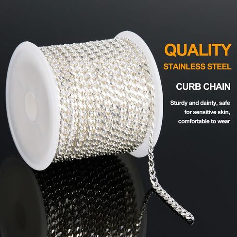 KYUNHOO 5.5 Yard Silver Chain for Jewelry Making Stainless Steel Chains Bulk Unwelded Curb Chain Permanent Jewelry Chain for Craft DIY Finding Jewelry Making Supplies in Kuwait