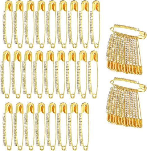 دبابيس السلامة الفضية الذهبية للملابس ، ودبابيس ودبابيس للنساء مع أحجار الراين ، مناسبة للقبعات مقاطع السترة شال شال مقاطع للنساء الملابس 26 قطعة (الذهب) in Kuwait