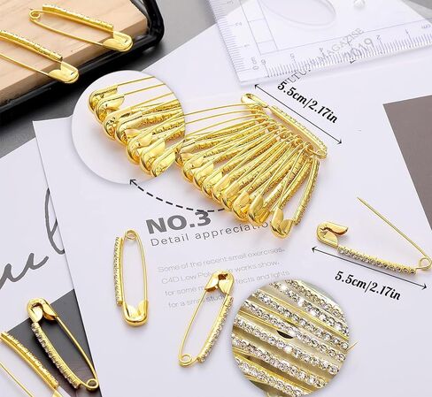 دبابيس السلامة الفضية الذهبية للملابس ، ودبابيس ودبابيس للنساء مع أحجار الراين ، مناسبة للقبعات مقاطع السترة شال شال مقاطع للنساء الملابس 26 قطعة (الذهب) in Kuwait