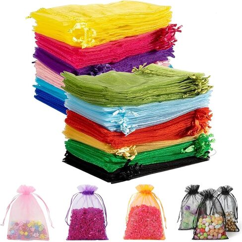 100PCS Premium Sheer Organza Bags, 4x4.72 Inch Drawstring multicolor Wedding Favor Jewelry Gift Bags for Party Christmas Jewelry Festival Bathroom Soaps Makeup Organza, Wrapping Supplie. in Saudi Arabia