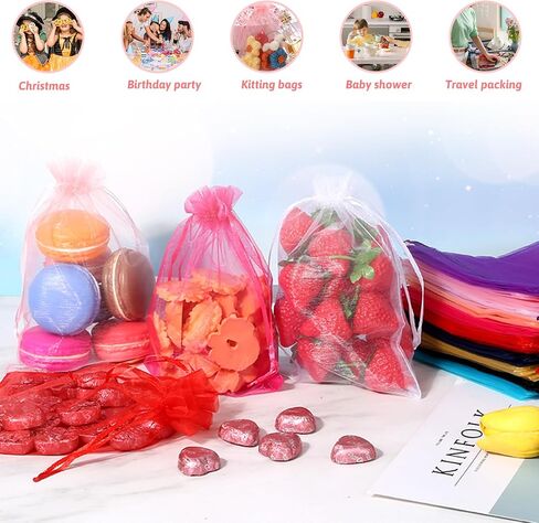 100PCS Premium Sheer Organza Bags, 4x4.72 Inch Drawstring multicolor Wedding Favor Jewelry Gift Bags for Party Christmas Jewelry Festival Bathroom Soaps Makeup Organza, Wrapping Supplie. in Saudi Arabia