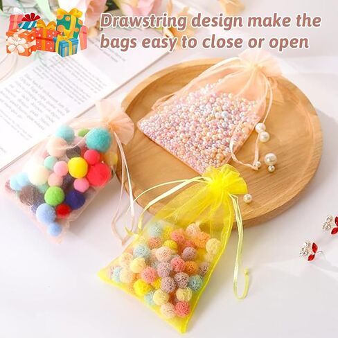 100PCS Premium Sheer Organza Bags, 4x4.72 Inch Drawstring multicolor Wedding Favor Jewelry Gift Bags for Party Christmas Jewelry Festival Bathroom Soaps Makeup Organza, Wrapping Supplie. in Saudi Arabia