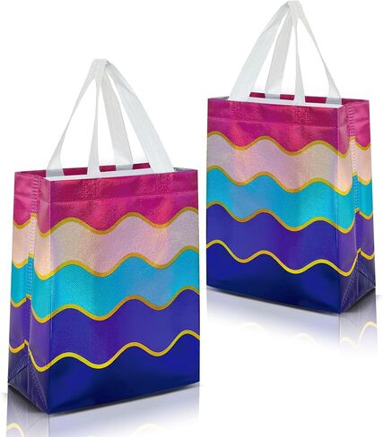 Nush Nush Gradient Gift Bags Medium Size In Bulk – Set of 12 Reusable Gift Bags With Gradient Shiny Wave Pattern - Perfect As Goodie Bags, Birthday Gift Bags, Party Favor Bags - 8x4x10 in Saudi Arabia