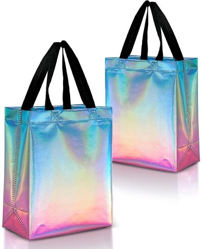 Nush Nush Gradient Gift Bags Medium Size In Bulk – Set of 12 Reusable Gift Bags With Gradient Shiny Wave Pattern - Perfect As Goodie Bags, Birthday Gift Bags, Party Favor Bags - 8x4x10 in Saudi Arabia