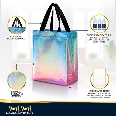 Nush Nush Gradient Gift Bags Medium Size In Bulk – Set of 12 Reusable Gift Bags With Gradient Shiny Wave Pattern - Perfect As Goodie Bags, Birthday Gift Bags, Party Favor Bags - 8x4x10 in Saudi Arabia