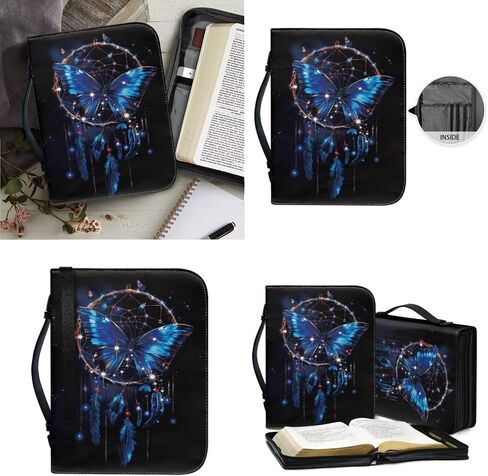 Lotusorchid Lion Print Leather Bible Cover for Men, Bible Carrying Case with Leather Keychain, Bible Protective Case Bible Tote Bag for Church Daiy Use, Black, Size XL in Saudi Arabia