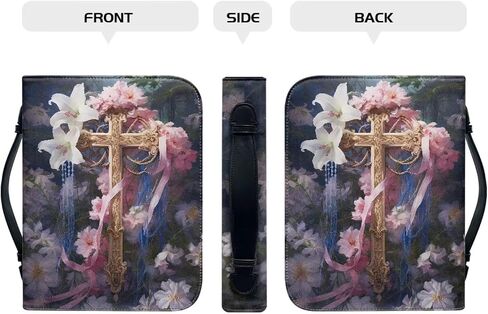 Coeqine Pink Floral Lily Cross Cover Print Bible مع مقابض ، حقيبة حمل للكتاب المقدس المحمولة للنساء بحجم 2XL in Kuwait