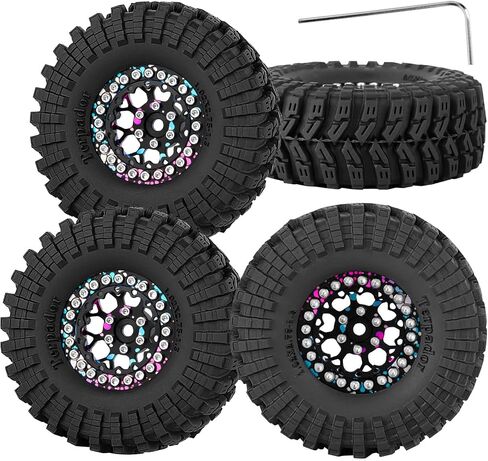 RC 1.3 Beadlock Wheel Tires Set (4PCS) for 1/24 SCX24 1/18 TRX4M RC Crawler Car,Aluminum 1.3 Beadlock Wheels and Tires,Wheel Rim,Navy Blue in Kuwait