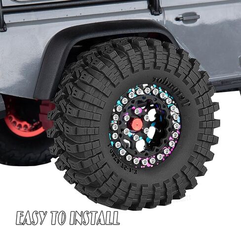 RC 1.3 Beadlock Wheel Tires Set (4PCS) for 1/24 SCX24 1/18 TRX4M RC Crawler Car,Aluminum 1.3 Beadlock Wheels and Tires,Wheel Rim,Navy Blue in Kuwait