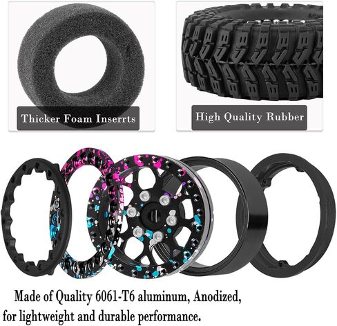 RC 1.3 Beadlock Wheel Tires Set (4PCS) for 1/24 SCX24 1/18 TRX4M RC Crawler Car,Aluminum 1.3 Beadlock Wheels and Tires,Wheel Rim,Navy Blue in Kuwait