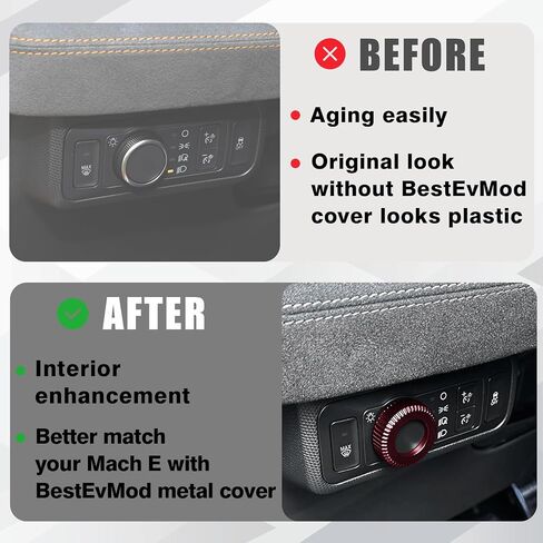 BestEvMod Light Button Knob Metal Cover Compatible with Mach E 2021 2022 2023 2024 Accessories Light Shift Switch Knob Metal Cover Zinc Alloy SNAP in Design (Black) in Saudi Arabia
