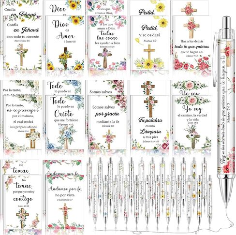 48 Pcs Spanish Christian Bulk Gifts for Women 24 Bible Verse Pens 24 Bible Notebooks Christian Gifts for Mother's Day Nurse Teacher Women(Flowers) in Saudi Arabia