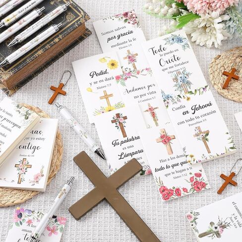 48 Pcs Spanish Christian Bulk Gifts for Women 24 Bible Verse Pens 24 Bible Notebooks Christian Gifts for Mother's Day Nurse Teacher Women(Flowers) in Saudi Arabia