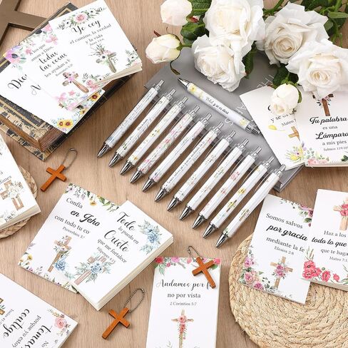 48 Pcs Spanish Christian Bulk Gifts for Women 24 Bible Verse Pens 24 Bible Notebooks Christian Gifts for Mother's Day Nurse Teacher Women(Flowers) in Saudi Arabia