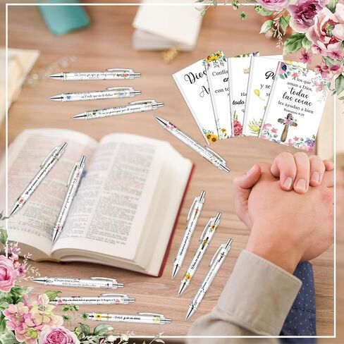 48 Pcs Spanish Christian Bulk Gifts for Women 24 Bible Verse Pens 24 Bible Notebooks Christian Gifts for Mother's Day Nurse Teacher Women(Flowers) in Saudi Arabia