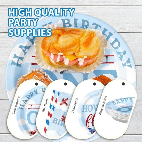 96pcs Airplane أول ديكورات عيد ميلاد للأولاد Red & Blue Airplane لوحات عيد ميلاد أول ومناديل تحدد كيفية زخارف الحفلات الزمنية للبنات استحمام الطفل لمدة عام واحد يقدم 24 in Kuwait