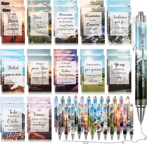 48 Pcs Spanish Christian Bulk Gifts for Women 24 Bible Verse Pens 24 Bible Notebooks Christian Gifts for Mother's Day Nurse Teacher Women(Flowers) in Saudi Arabia