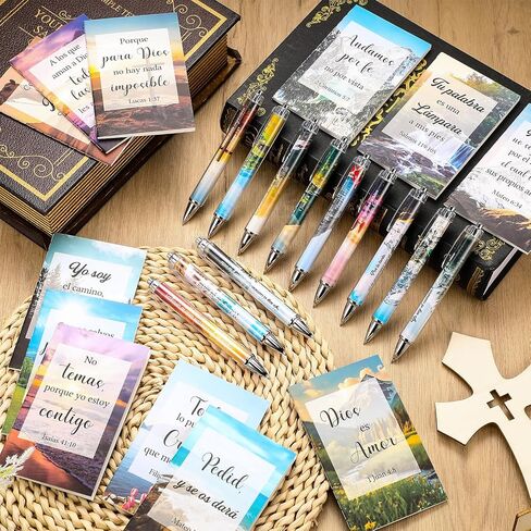 48 Pcs Spanish Christian Bulk Gifts for Women 24 Bible Verse Pens 24 Bible Notebooks Christian Gifts for Mother's Day Nurse Teacher Women(Flowers) in Saudi Arabia