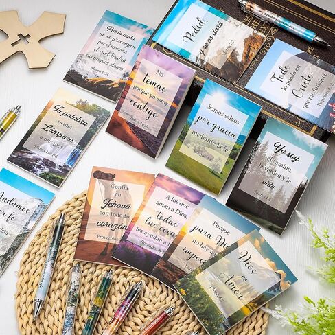 48 Pcs Spanish Christian Bulk Gifts for Women 24 Bible Verse Pens 24 Bible Notebooks Christian Gifts for Mother's Day Nurse Teacher Women(Flowers) in Saudi Arabia